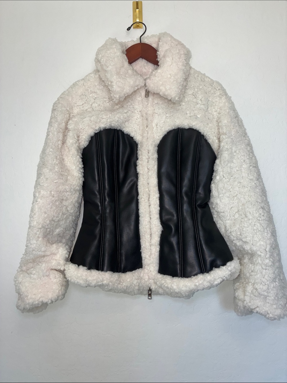 Naked Wardrobe High Pile Fleece Jacket Black White Full Zip Rustic Size M NWT - Picture 4 of 15